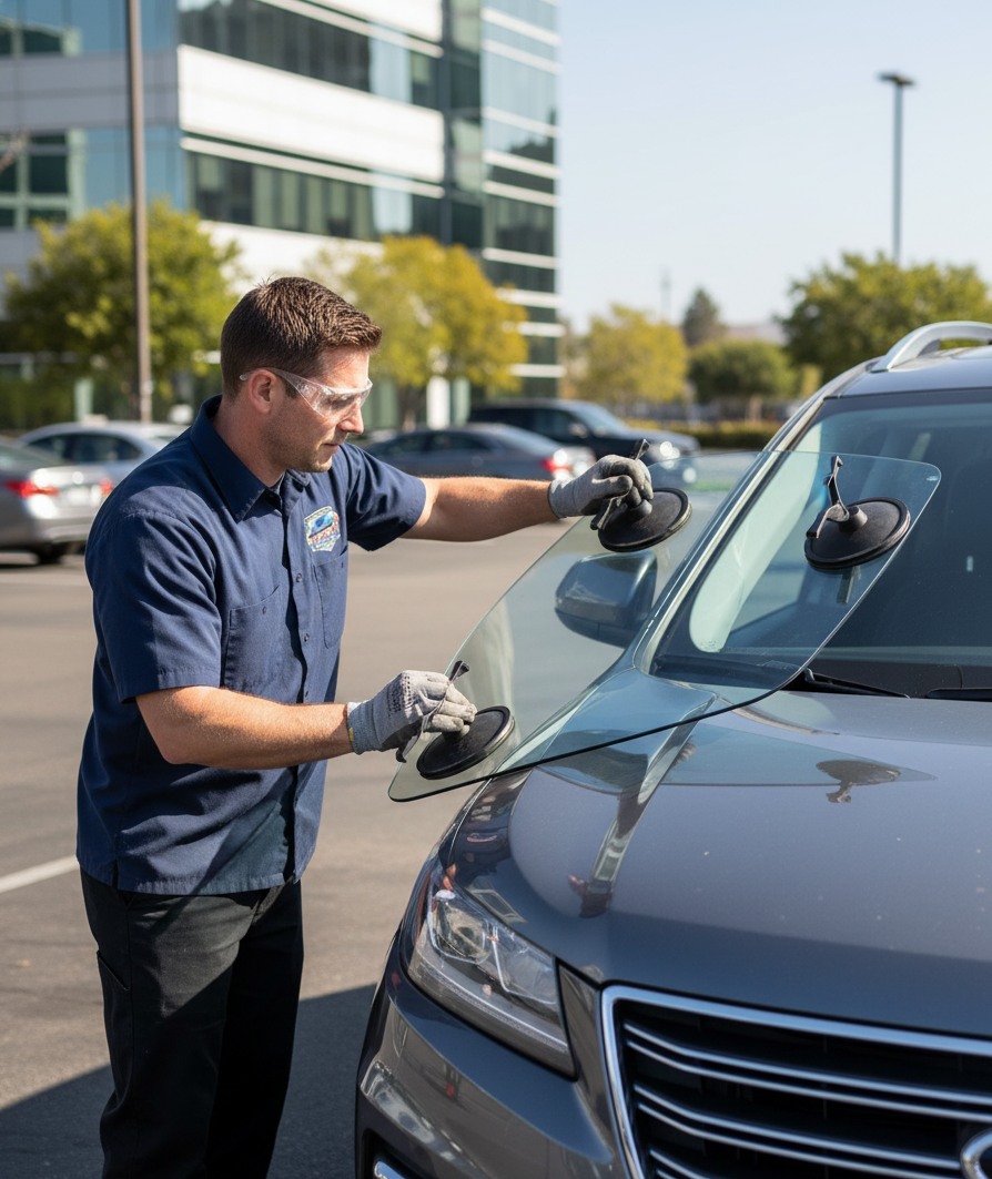 San Gabriel Valley Mobile Auto Glass — certified technician replacing windshield in San Gabriel, CA